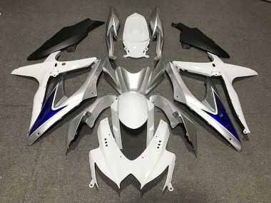 Bianco Lucido Con Parte Inferiore Nera Opaca Argento & Blu 08-10 Suzuki GSXR 600-750 Carena