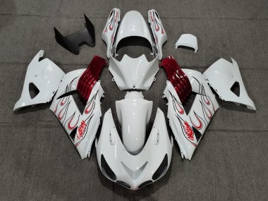 Blanc Rouge Flamme 06-11 Kawasaki ZX14R Carena