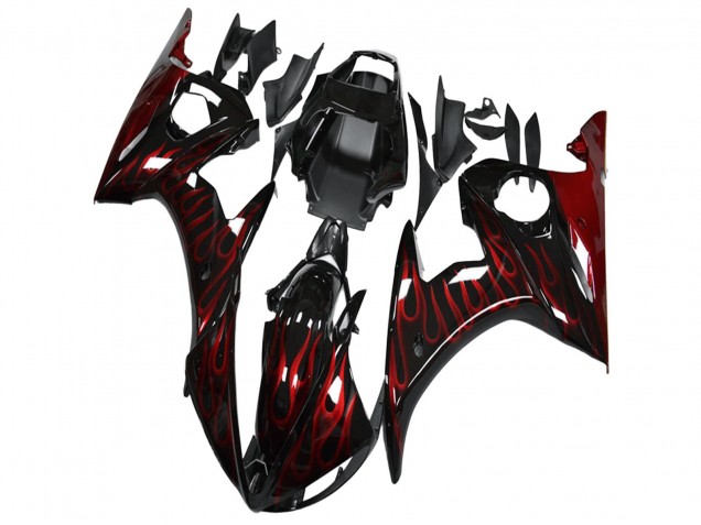Migliori Carena Moto Yamaha YZF R6 2003-2004 - Nero Lucido Rosso Fiamma
