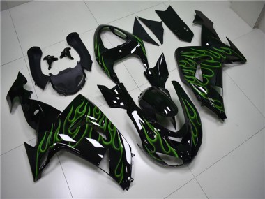Migliori Carena Moto Kawasaki ZX10R 2006-2007 - Nero Lucido Verde Fiamma