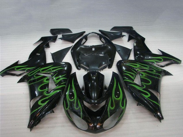 Migliori Carena Moto Kawasaki ZX10R 2006-2007 - Nero Lucido Verde Fiamma