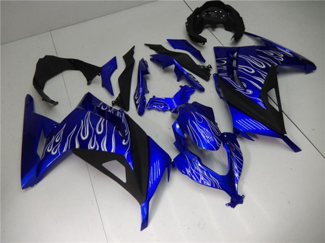Migliori Carene Moto Kawasaki Ninja 300 EX300R 2013-2017 - Blu Nero Bianco Fiamma