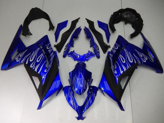 Migliori Carene Moto Kawasaki Ninja 300 EX300R 2013-2017 - Blu Nero Bianco Fiamma