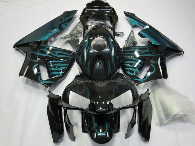 Migliori Carene Moto Honda CBR600RR 2003-2004 - Nero Lucido Verde Fiamma