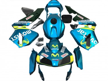 Migliori Carene Moto Honda CBR600RR 2003-2004 - Azzurro Chiaro Giallo Verde MoviStar