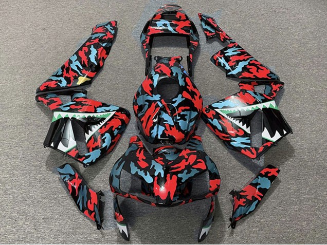 Migliori Carene Moto Honda CBR600RR 2003-2004 - Rosso Blu Camouflage Squalo