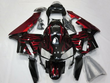 Migliori Carene Moto Honda CBR600RR 2003-2004 - Nero Lucido Rosso Fiamma