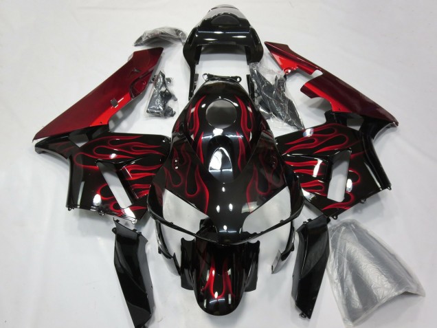 Migliori Carene Moto Honda CBR600RR 2003-2004 - Nero Lucido Rosso Fiamma