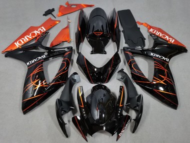 Migliori Carene Moto Suzuki GSXR 600 / GSXR 750 2006-2007 - Nero Lucido Arancia Bacardi