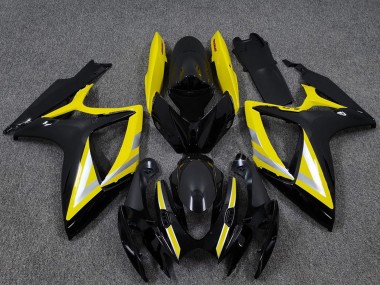 Migliori Carene Moto Suzuki GSXR 600 / GSXR 750 2006-2007 - Nero Lucido Giallo Argento OEM Stile