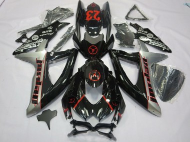 Migliori Carene Moto Suzuki GSXR 600 / GSXR 750 2008-2010 - Nero Lucido Argento Rosso Jordan 23