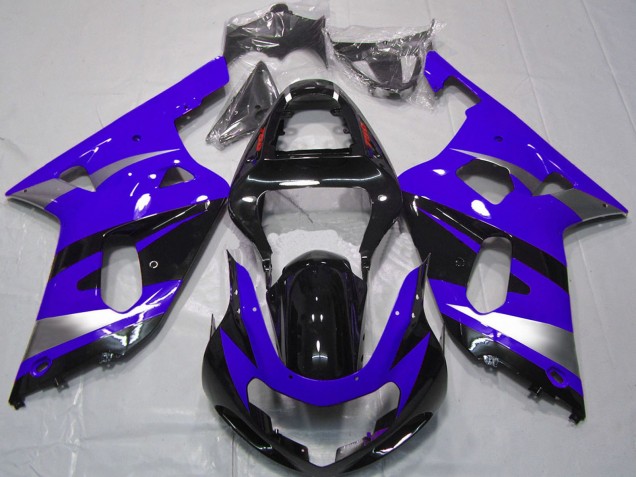 Migliori Carene Moto Suzuki GSXR 600 / GSXR 750 2001-2003 - Blu Argento Nero Lucido OEM Stile