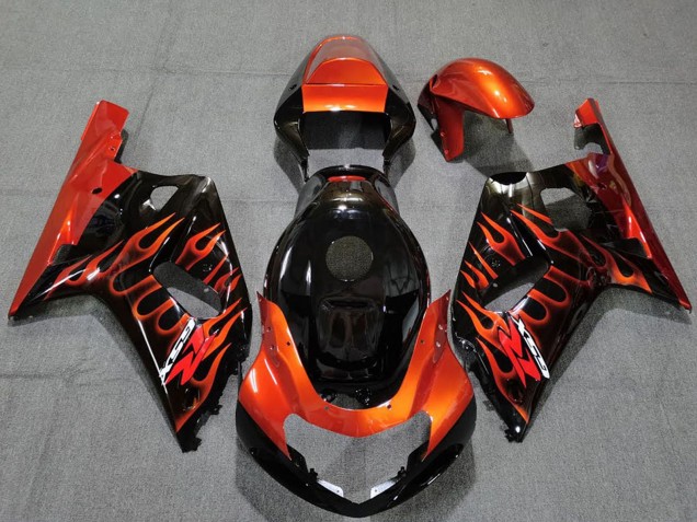 Migliori Carene Moto Suzuki GSXR 600 / GSXR 750 2001-2003 - Nero Lucido Arancia Fiamma