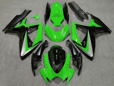 Migliori Carene Moto Suzuki GSXR 600 / GSXR 750 2006-2007 - Verde Argento Nero Lucido OEM Stile