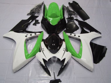 Migliori Carene Moto Suzuki GSXR 600 / GSXR 750 2006-2007 - Verde Bianco Nero Lucido Stella