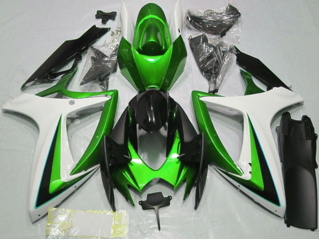 Migliori Carene Moto Suzuki GSXR 600 / GSXR 750 2006-2007 - Verde Bianco Nero Lucido