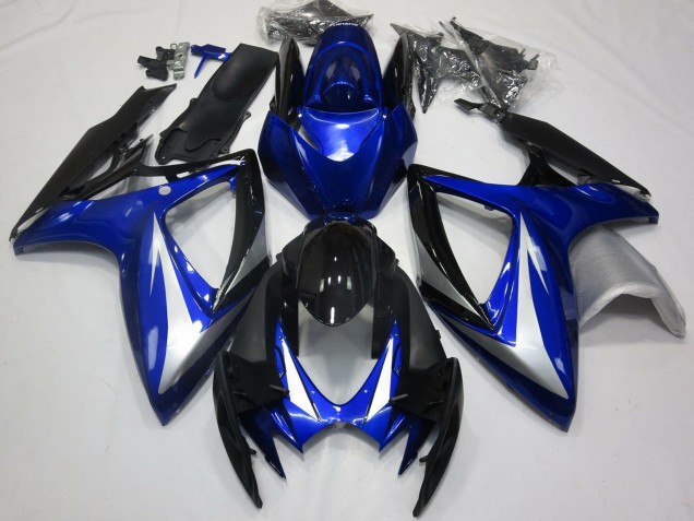 Migliori Carene Moto Suzuki GSXR 600 / GSXR 750 2006-2007 - Blu Argento Nero Lucido OEM Stile