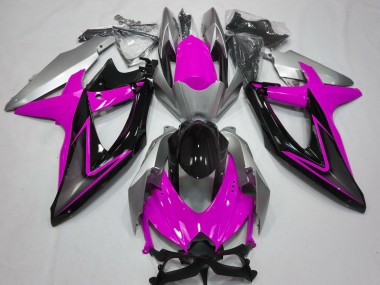 Migliori Carene Moto Suzuki GSXR 600 / GSXR 750 2008-2010 - Argento Rosa Nero Lucido