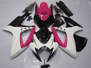 Migliori Carene Moto Suzuki GSXR 600 / GSXR 750 2006-2007 - Rosa Bianco Nero Lucido Stella