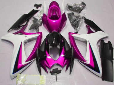Migliori Carene Moto Suzuki GSXR 600 / GSXR 750 2006-2007 - Bianco Rosa Nero Lucido