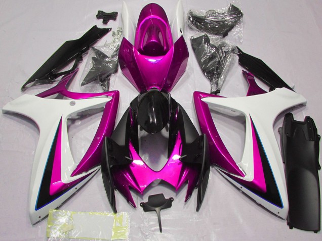 Migliori Carene Moto Suzuki GSXR 600 / GSXR 750 2006-2007 - Bianco Rosa Nero Lucido
