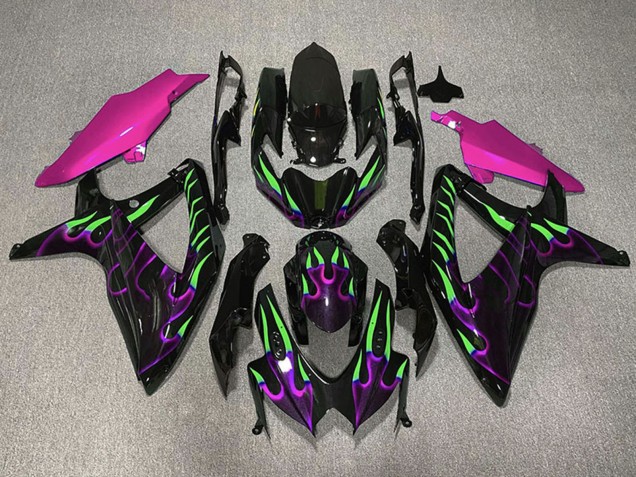 Migliori Carene Moto Suzuki GSXR 600 / GSXR 750 2008-2010 - Nero Lucido Rosa Viola Verde Fiamma