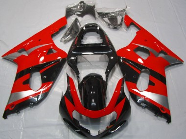 Migliori Carene Moto Suzuki GSXR 600 / GSXR 750 2001-2003 - Rosso Argento Nero Lucido OEM Stile