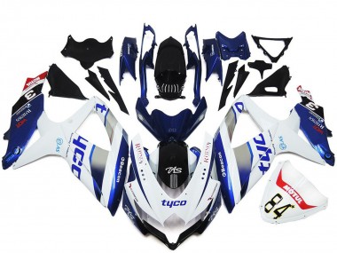 Migliori Carene Moto Suzuki GSXR 600 / GSXR 750 2008-2010 - Bianco Argento Blu Nero Tyco