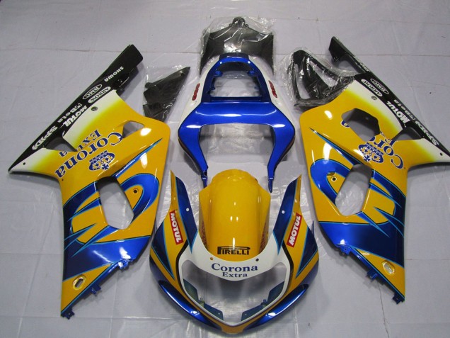 Migliori Carene Moto Suzuki GSXR 600 / GSXR 750 2001-2003 - Giallo Blu Bianco Corona Motul