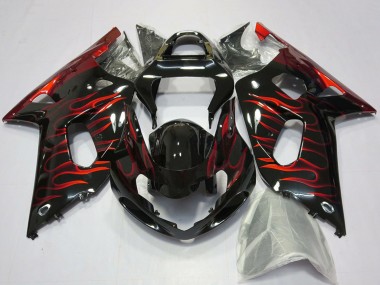 Migliori Carene Moto Suzuki GSXR 600 / GSXR 750 2001-2003 - Nero Lucido Rosso Fiamma