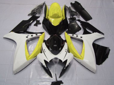 Migliori Carene Moto Suzuki GSXR 600 / GSXR 750 2006-2007 - Giallo Bianco Nero Lucido Stella