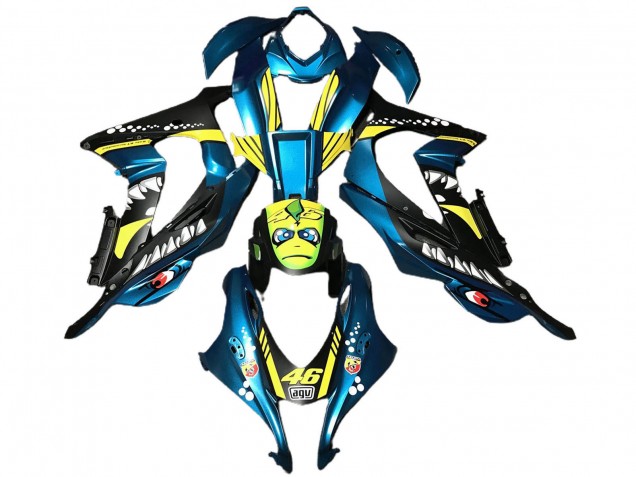 Migliori Carene Moto ABS Kawasaki ZX10R 2016-2020 - Azzurro Chiaro Giallo Squalo