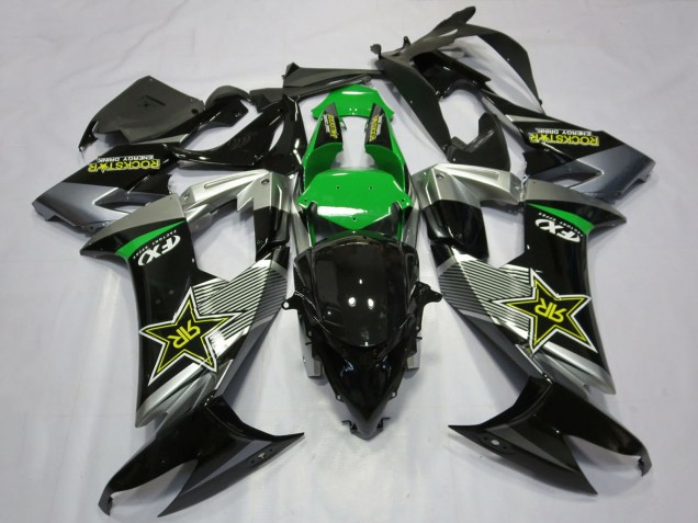 Migliori Carene Moto Kawasaki ZX10R 2008-2010 - Grigio Verde Nero Rockstar