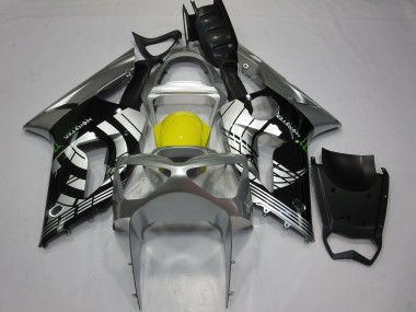 Migliori Carene Moto Kawasaki ZX6R 2003-2004 - Argento Giallo Nero Lucido