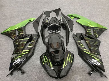Migliori Carene Moto Kawasaki ZX6R 2009-2012 - Nero Lucido Verde Fiamma
