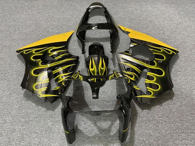Migliori Carene Moto Kawasaki ZX6R 2000-2002 - Nero Lucido Giallo Fiamma