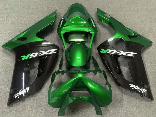 Migliori Carene Moto Kawasaki ZX6R 2003-2004 - Verde Nero Lucido