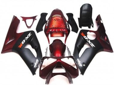 Migliori Carene Moto Kawasaki ZX6R 2003-2004 - Rosso Bordeaux Nero Opaco