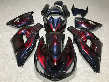 Migliori Carene Moto Kawasaki ZX14R 2006-2011 - Camaleonte Blu Nero Rosso Fiamma