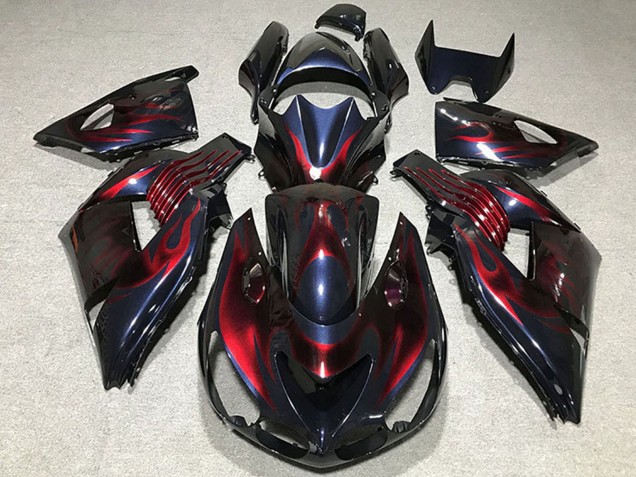 Migliori Carene Moto Kawasaki ZX14R 2006-2011 - Camaleonte Blu Nero Rosso Fiamma