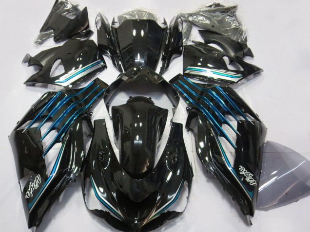 Migliori Carene Moto Kawasaki ZX14R ZZR1400 2012-2024 - Nero Lucido Azzurro Chiaro
