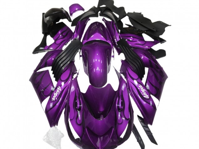 Migliori Carene Moto Kawasaki ZX14R 2006-2011 - Viola Nero Fiamma Bianco Ninja