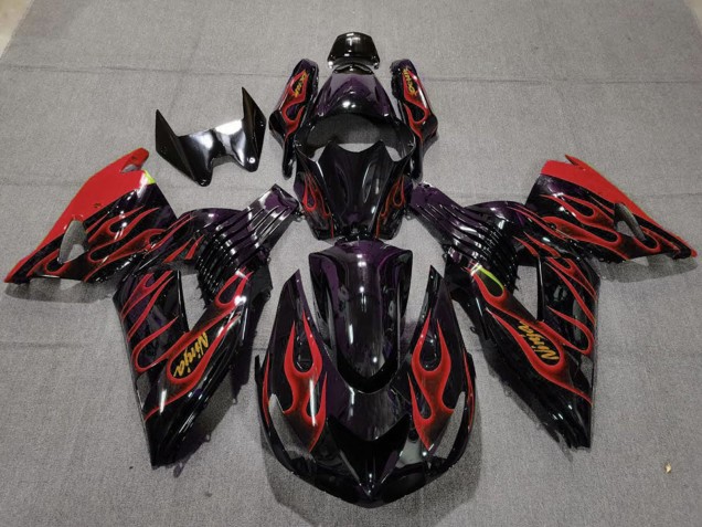 Migliori Carene Moto Kawasaki ZX14R 2006-2011 - Nero Lucido Rosso Fiamma Oro Ninja