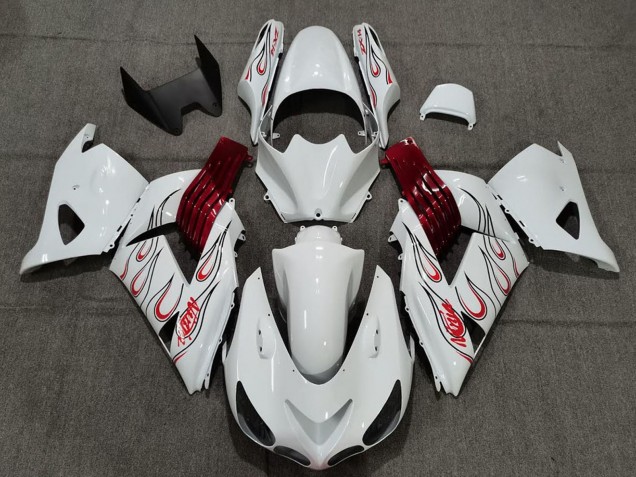 Migliori Carene Moto Kawasaki ZX14R 2006-2011 - Bianco Rosso Fiamma