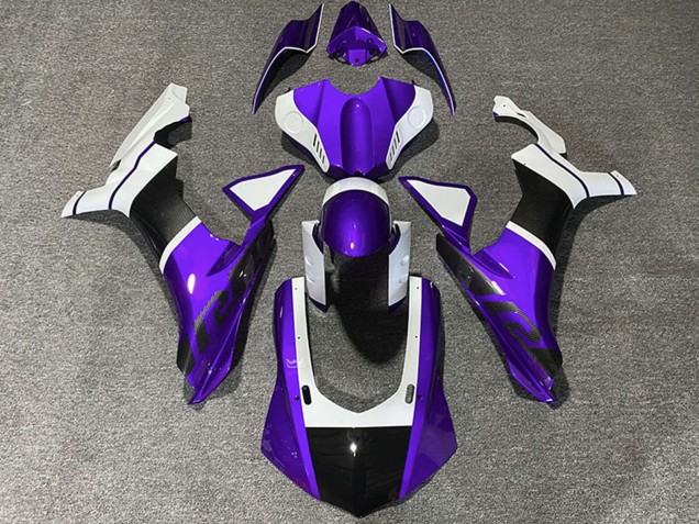 Migliori Carene Moto Yamaha R1 2015-2019 - Bianco Viola Fibra di Carbonio Accents
