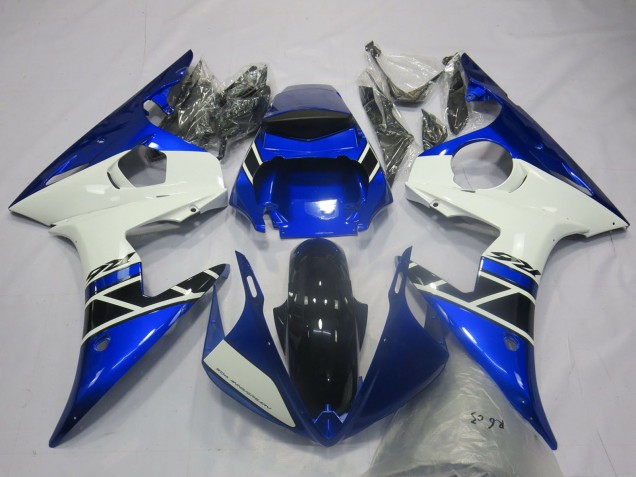 Migliori Carene Moto Yamaha R6 2003-2004 - Blu Bianco Nero Lucido OEM Stile