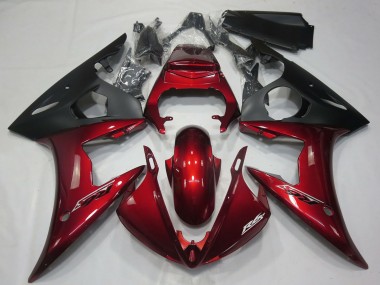 Migliori Carene Moto Yamaha R6 2005 - Rosso Scuro Nero Opaco