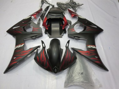 Migliori Carene Moto Yamaha R6 2003-2004 - Nero Opaco Rosso Fiamma