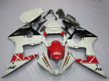 Migliori Carene Moto Yamaha R6 2005 - Bianco Rosso Nero Lucido Motul