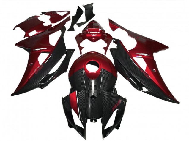 Migliori Carene Moto Yamaha R6 2008-2016 - Rosso Nero Fibra di Carbonio Stile